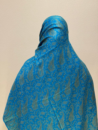 Back view of Teal Blue Premium Pashmina Shawl Soft • Elegant • Timeless Luxury Wrap for Women Effortless Sophistication