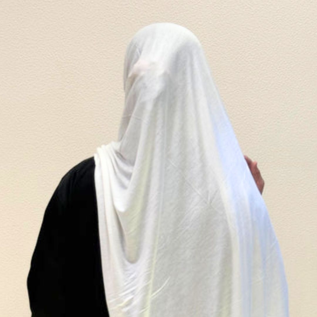 Back view of White Bamboo Jersey HijabPremium Soft Stretch Modest ScarfSoft • Breathable • ElegantLightweight Comfort • Everyday StyleEffortless Elegance